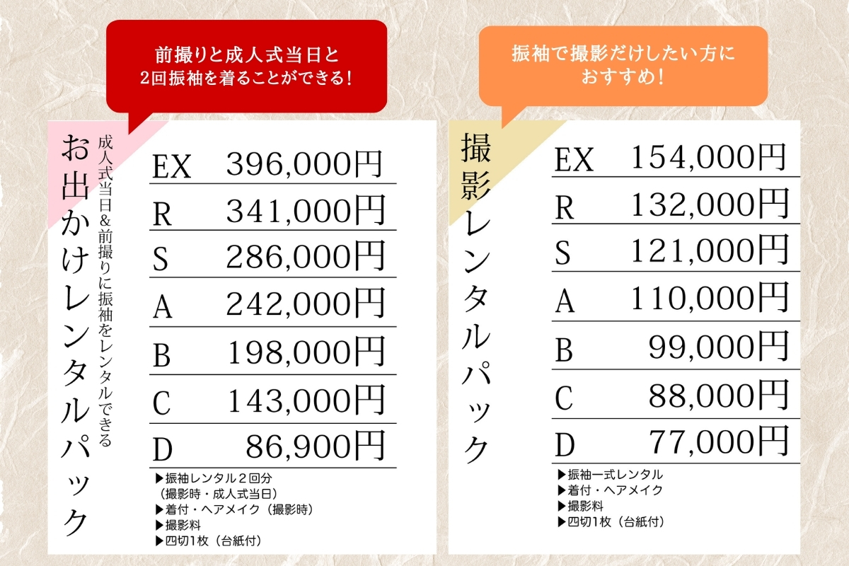 振袖レンタルの料金表